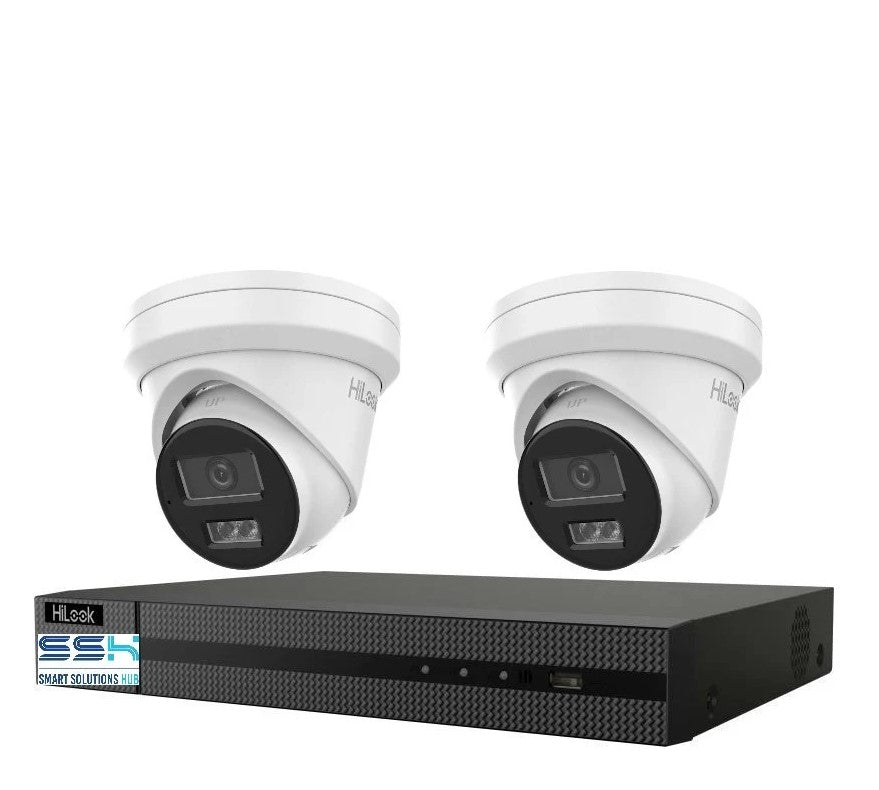 Hikvision HiLook 8MP 4K IntelliSense 4CH CCTV Kit: 2 x IP Turret Cameras + 4CH NVR)
