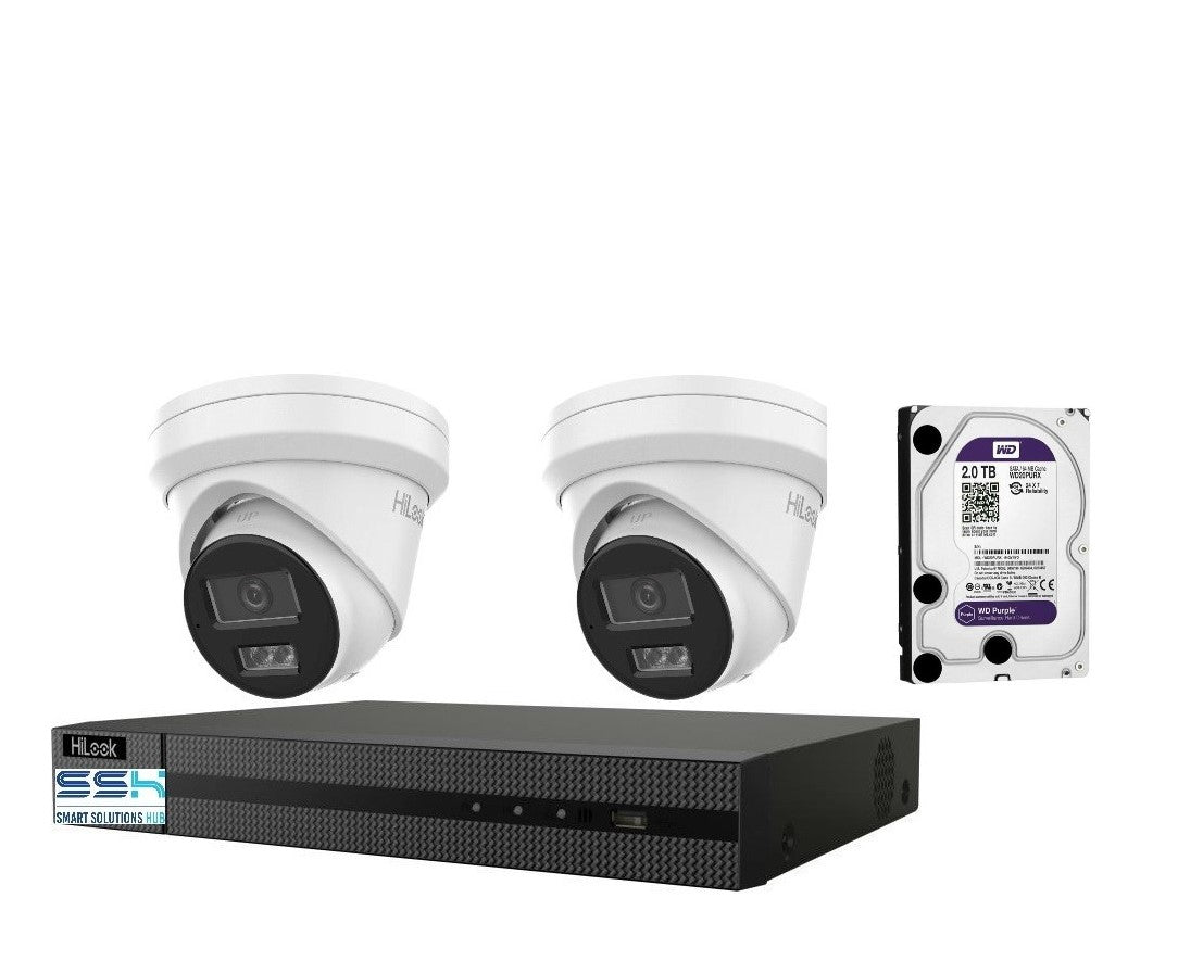 Hikvision HiLook 6MP IntelliSense 4CH CCTV Kit: 2 x IP Turret Cameras + 4CH NVR) + 2TB HDD