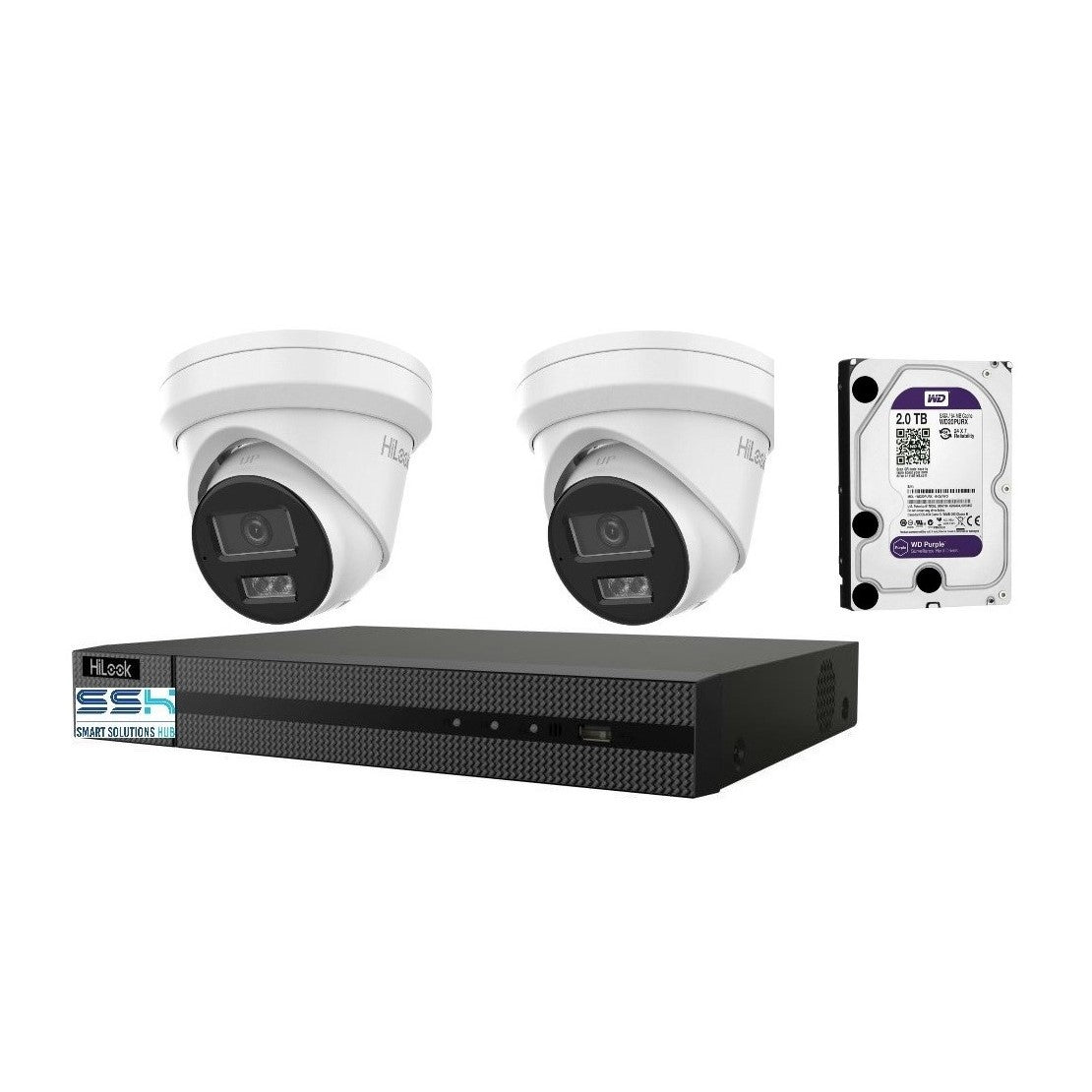 Hikvision HiLook 6MP IntelliSense 4CH CCTV Kit: 2 x IP Turret Cameras + 4CH NVR) + 2TB HDD