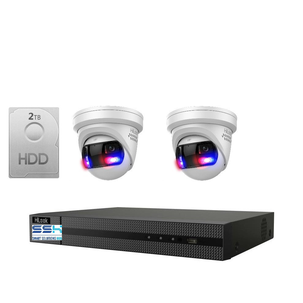 Hikvision HiLook Pro Panoramic 4CH CCTV Kit: 2 x Pro IPC-T289PH-MU/SL + 4CH NVR