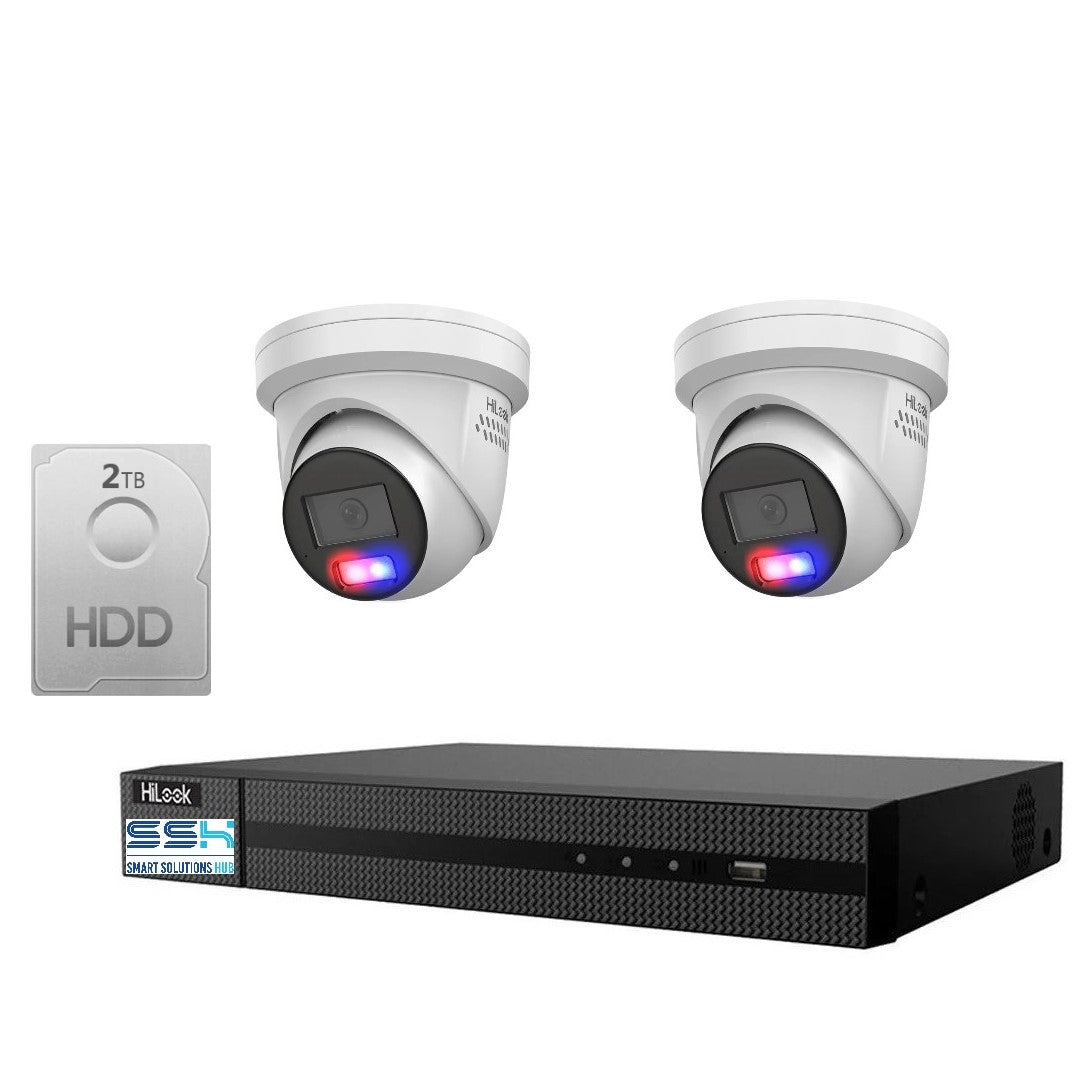 HiLook All-in-One Active Colour Deterrence 4CH CCTV Kit: 2 x IP Active Colour Camera + 4CH NVR