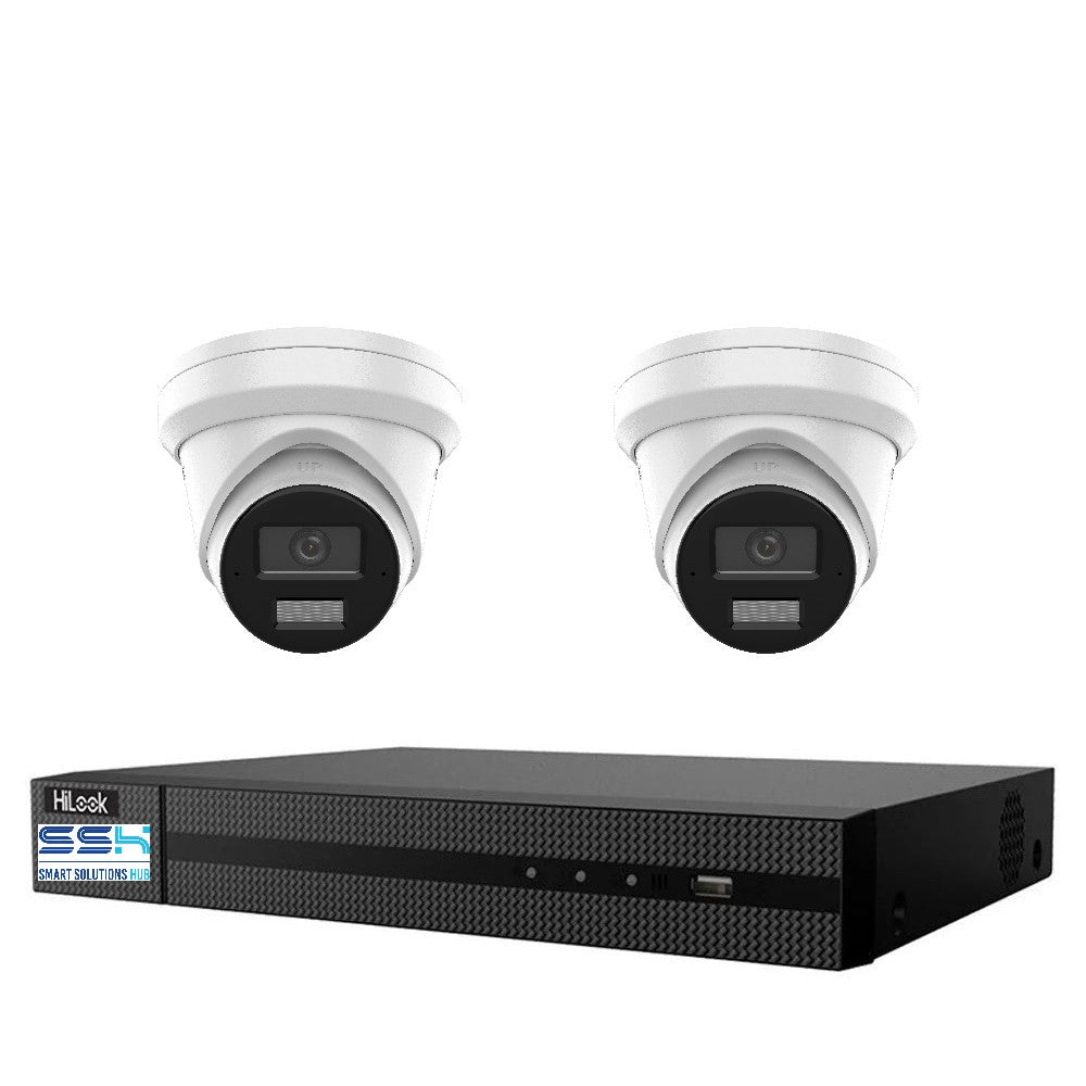 Hikvision HiLook 8MP 4K IntelliSense 4CH CCTV Kit: 2 x IP Turret Cameras + 4CH NVR)