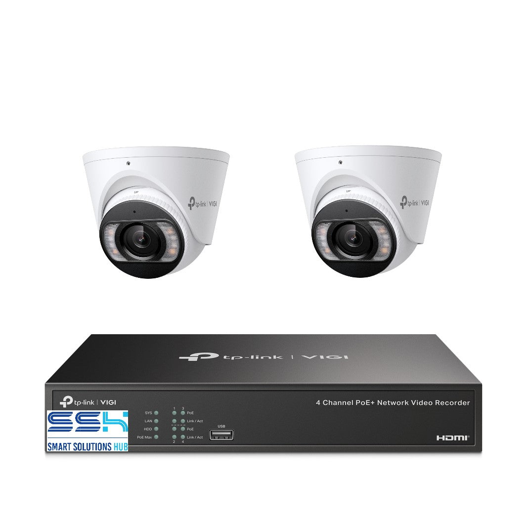 Tp-Link 8MP 4CH CCTV Kit: 2 x IP Turret Cameras (Full-Colour, Speaker, Mic, Light) + 4CH NVR