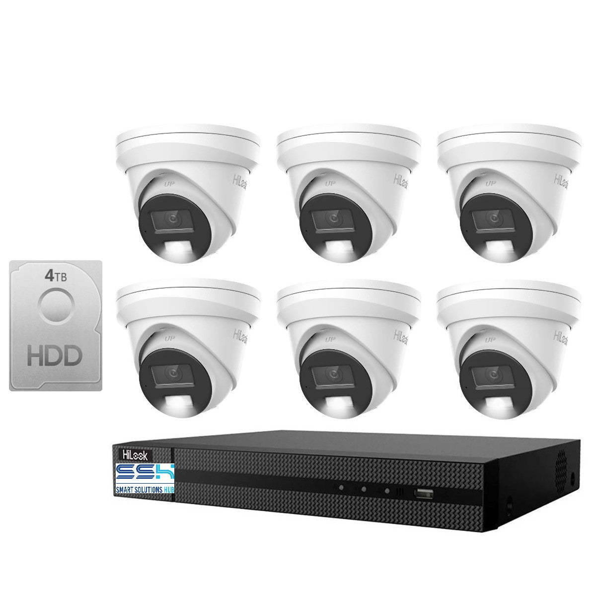 HiLook Pro 6MP Smart Hybrid Light 8CH CCTV Kit: 6 x IP Turret Cameras + 8CH NVR
