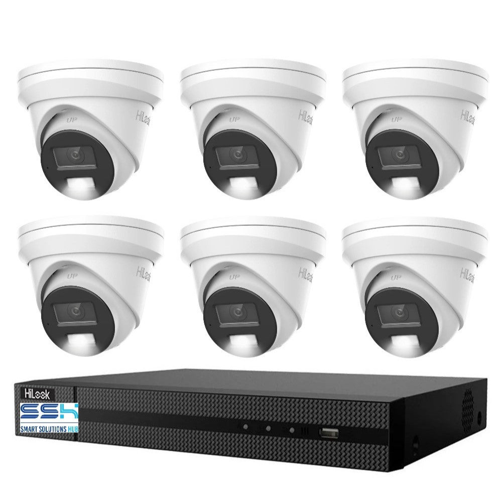 HiLook Pro 6MP Smart Hybrid Light 8CH CCTV Kit: 6 x IP Turret Cameras + 8CH NVR