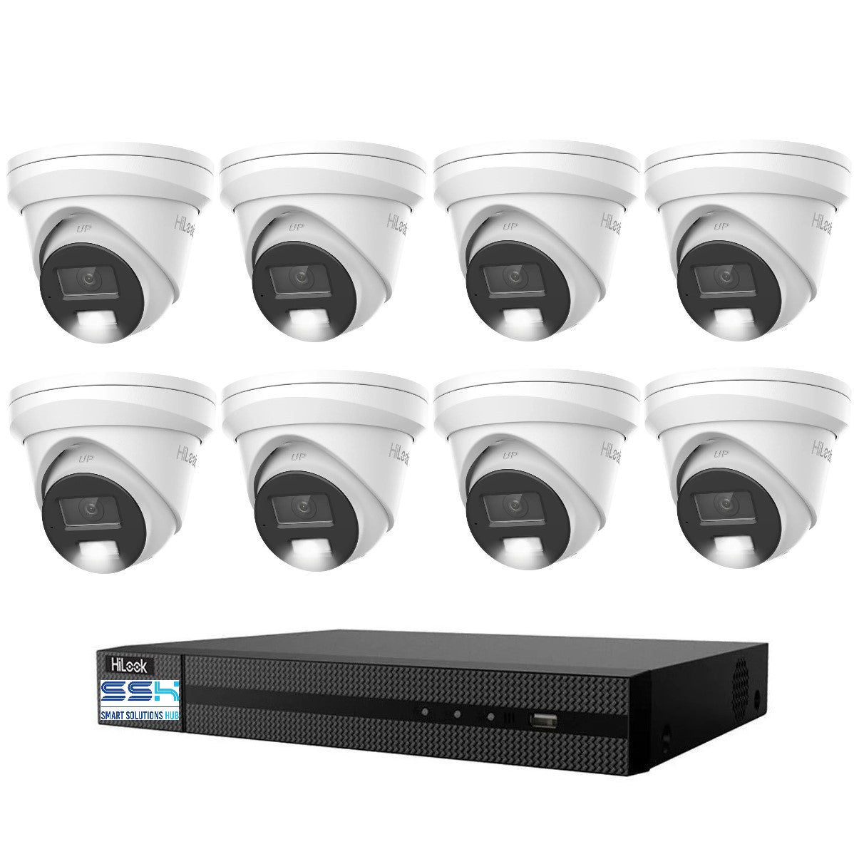 HiLook Pro 6MP Smart Hybrid Light 8CH CCTV Kit: 8 x IP Turret Cameras + 8CH NVR
