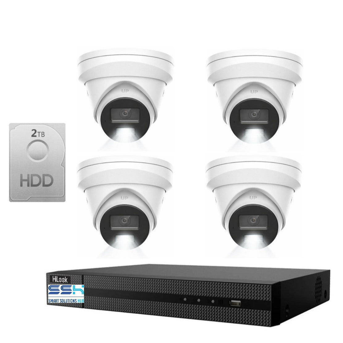 HiLook Pro 8MP 4K Smart Hybrid Light 4CH CCTV Kit: 4 x IP Turret Cameras + 4CH NVR