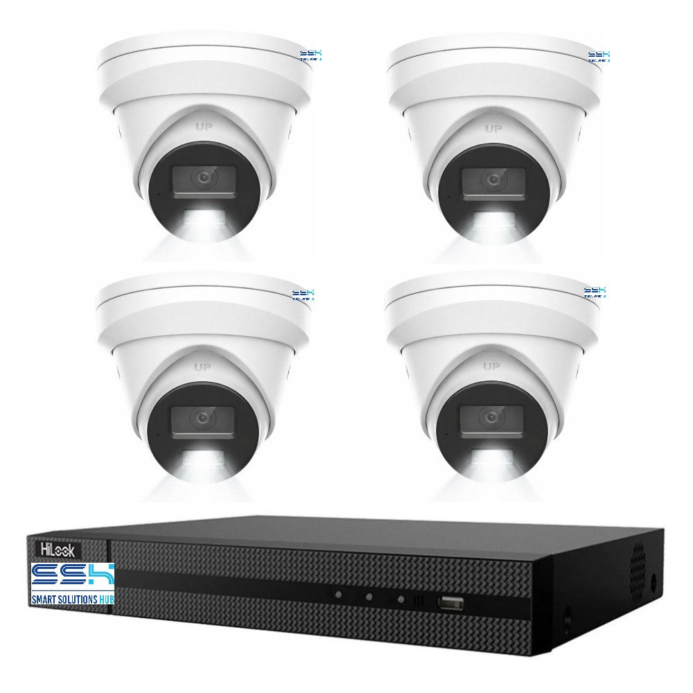 HiLook Pro 8MP 4K Smart Hybrid Light 4CH CCTV Kit: 4 x IP Turret Cameras + 4CH NVR