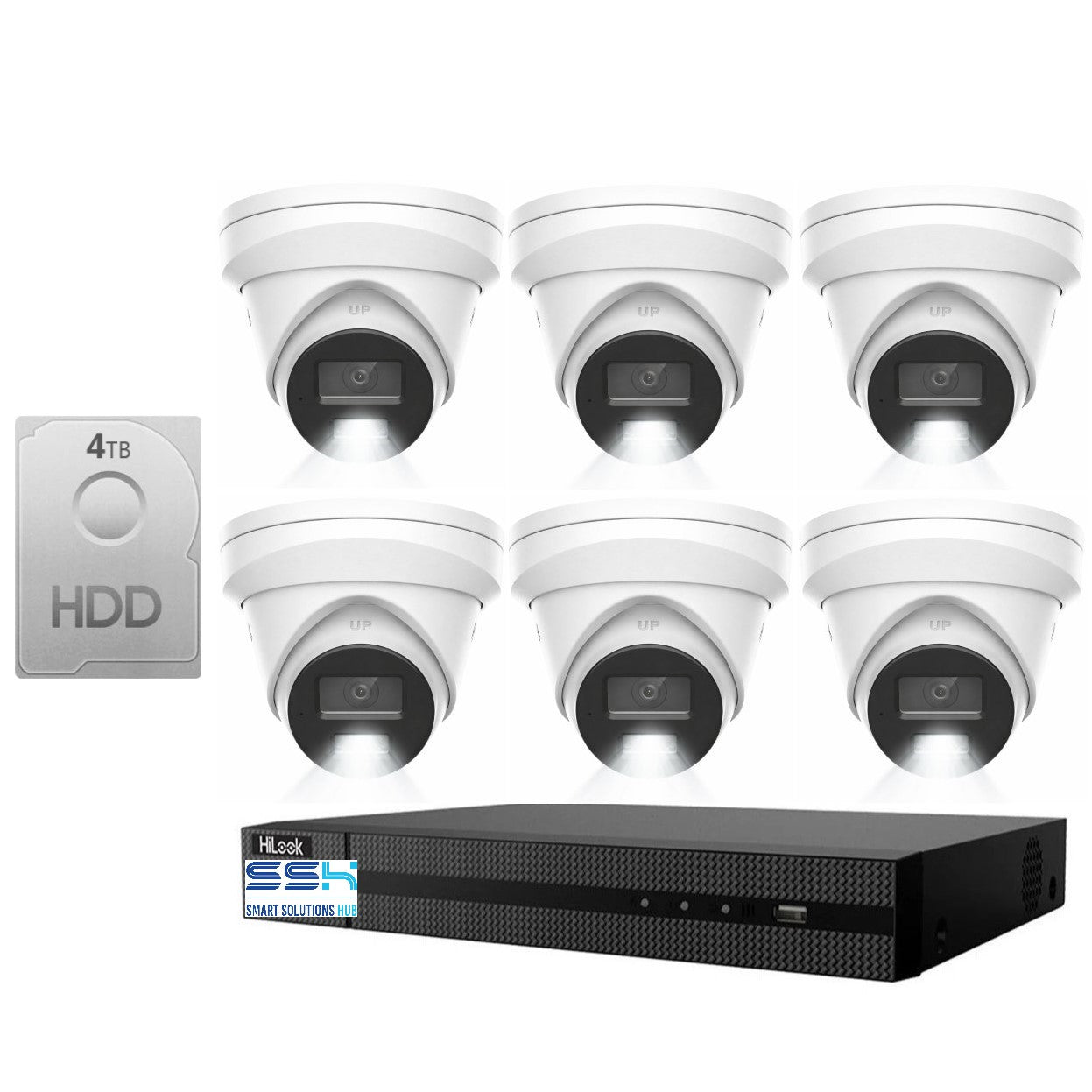 HiLook Pro 8MP 4K Smart Hybrid Light 8CH CCTV Kit: 6 x IP Turret Cameras + 8CH NVR