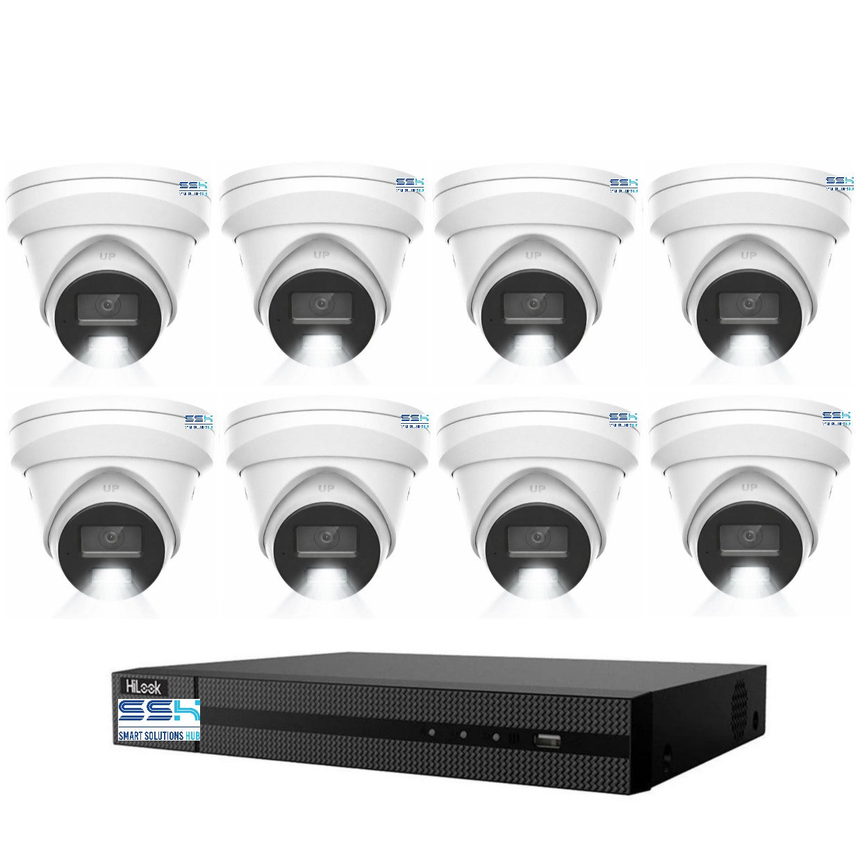 HiLook Pro 8MP 4K Smart Hybrid Light 16CH CCTV Kit: 8 x IP Turret Cameras + 16CH NVR