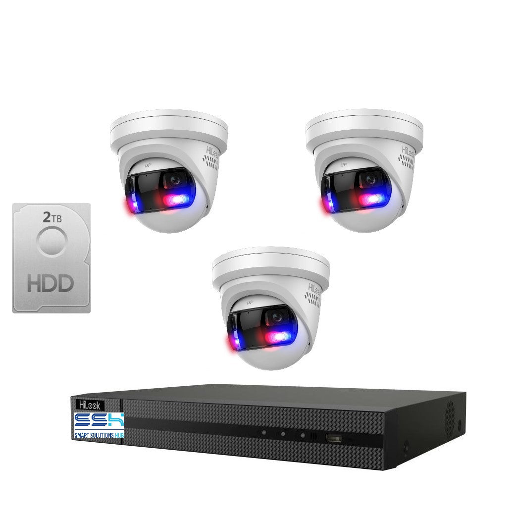 Hikvision HiLook Pro Panoramic 4CH CCTV Kit: 3 x Pro IPC-T289PH-MU/SL + 4CH NVR