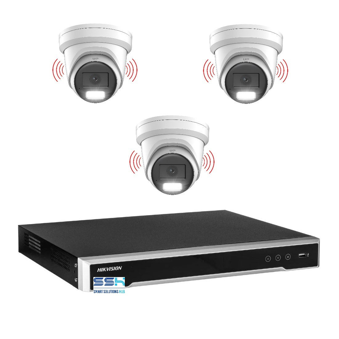 Hikvision 8MP 4K AcuSense 4CH CCTV kit 3 Network Camera with Siren Strobe+4CH NVR