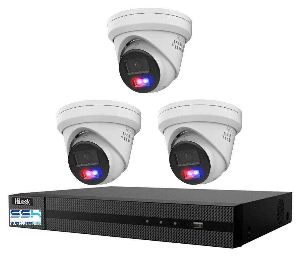 HiLook 4K 8MP All-in-One Active Colour Deterrence 4CH CCTV Kit: 3 x IP Active Colour Camera+ 4CH NVR