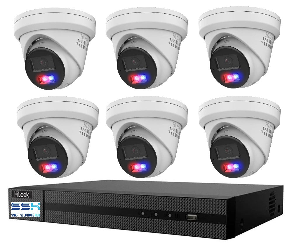 HiLook 4K 8MP All-in-One Active Colour Deterrence 8CH CCTV Kit: 6 x IP Active Colour Camera+ 8CH NVR