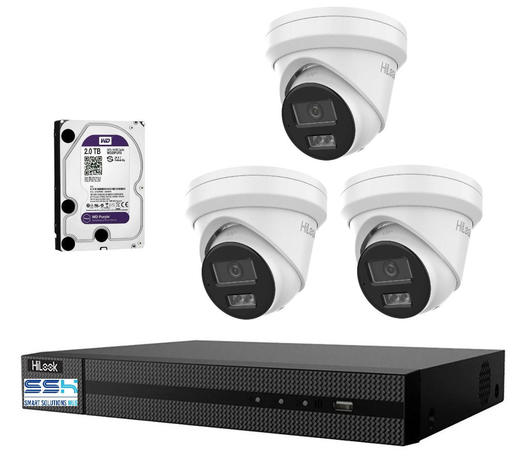 Hikvision HiLook 6MP IntelliSense 4CH CCTV Kit: 3 x IP Turret Cameras + 4CH NVR)+2TB HDD