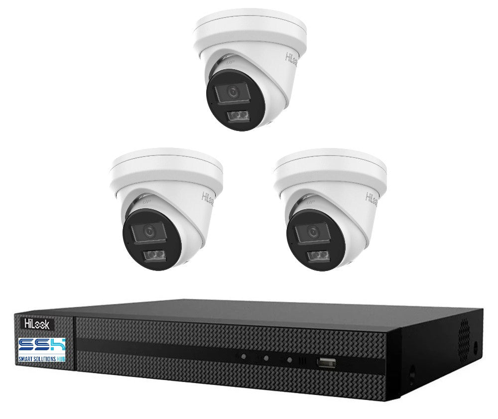 Hikvision HiLook 6MP IntelliSense 4CH CCTV Kit: 3 x IP Turret Cameras + 4CH NVR