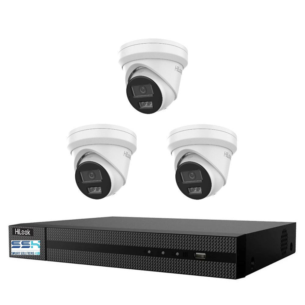 Hikvision HiLook 6MP IntelliSense 4CH CCTV Kit: 3 x IP Turret Cameras + 4CH NVR