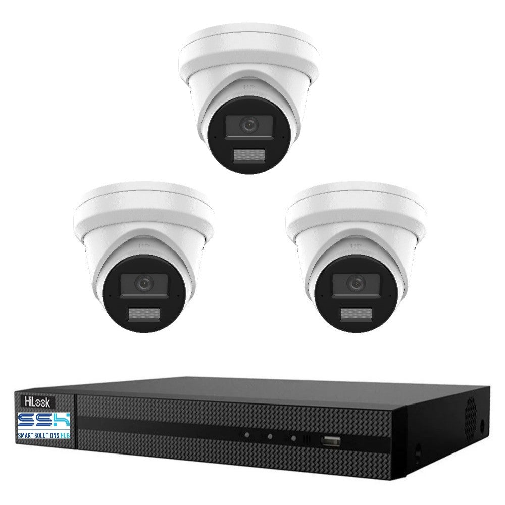Hikvision HiLook 8MP 4K IntelliSense 4CH CCTV Kit: 3 x IP Turret Cameras + 4CH NVR
