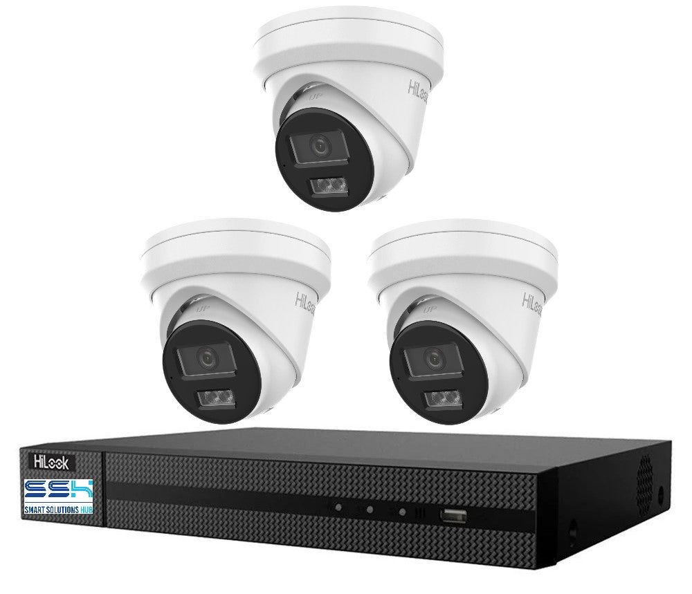 Hikvision HiLook 8MP 4K IntelliSense 4CH CCTV Kit: 3 x IP Turret Cameras + 4CH NVR