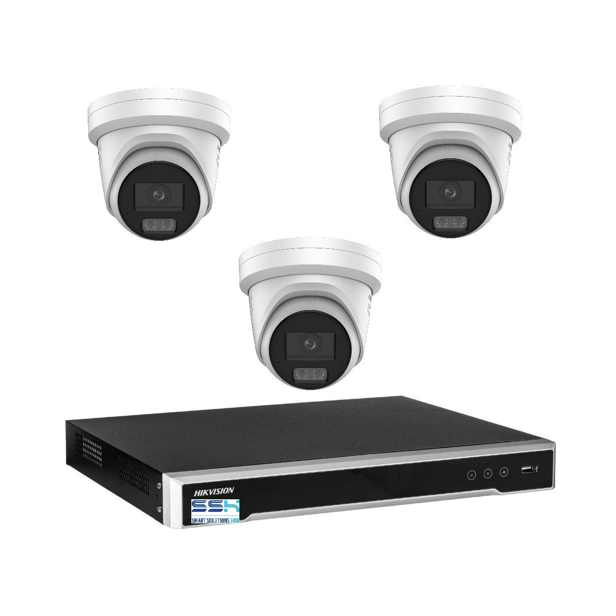 Hikvision 8MP 4K AI Smart Hybrid Light ColorVu 4CH CCTV kit 3 Camera Siren Strobe+4CH NVR