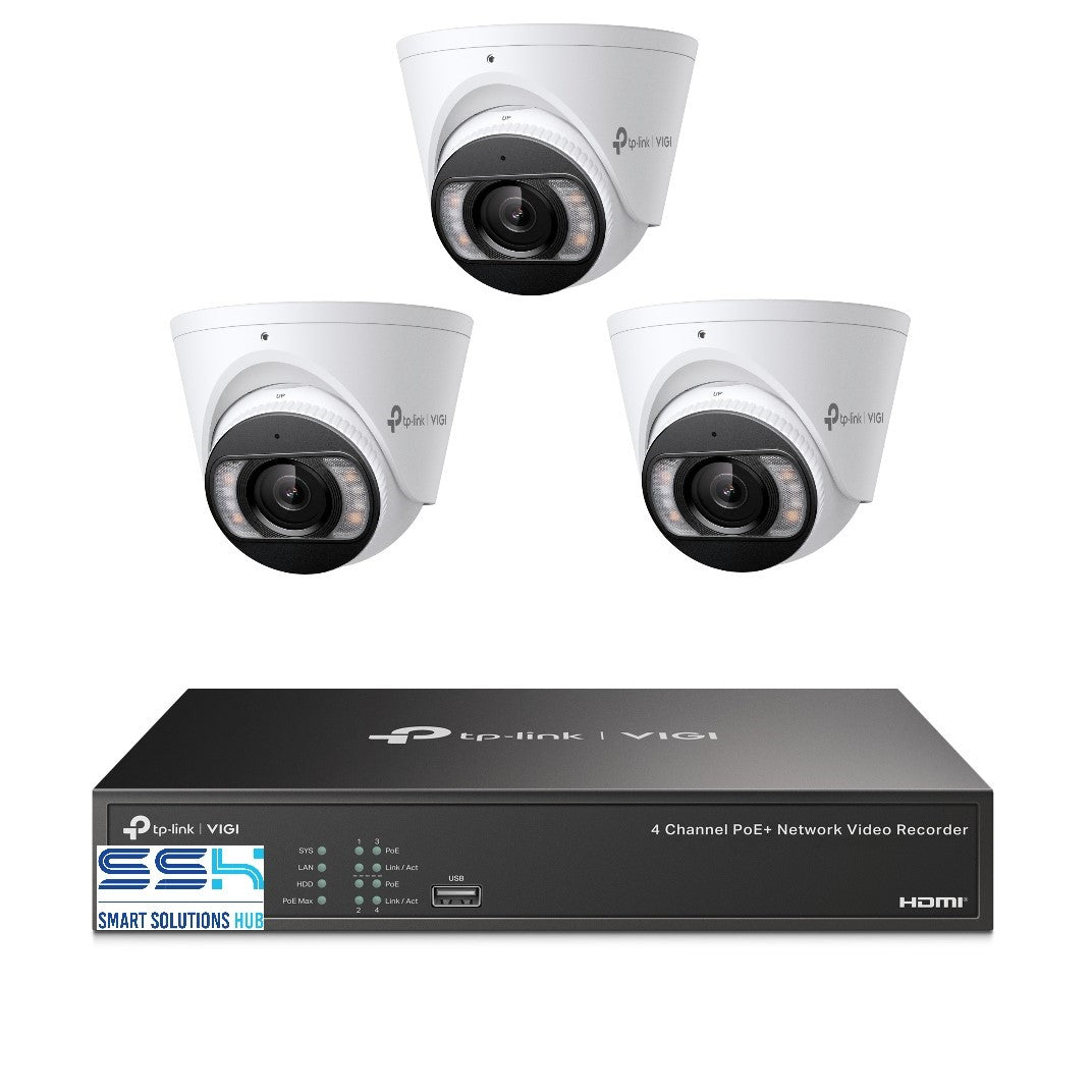 Tp-Link 8MP 4CH CCTV Kit: 3 x IP Turret Cameras (Full-Colour, Speaker, Mic, Light) + 4CH NVR