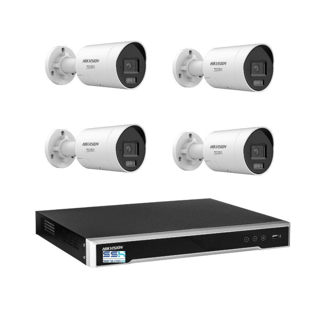 Hikvision 8MP 8K AI Smart Hybrid Light ColorVu 4CH CCTV kit 4 Mini Bullet Siren Strobe+4CH NVR