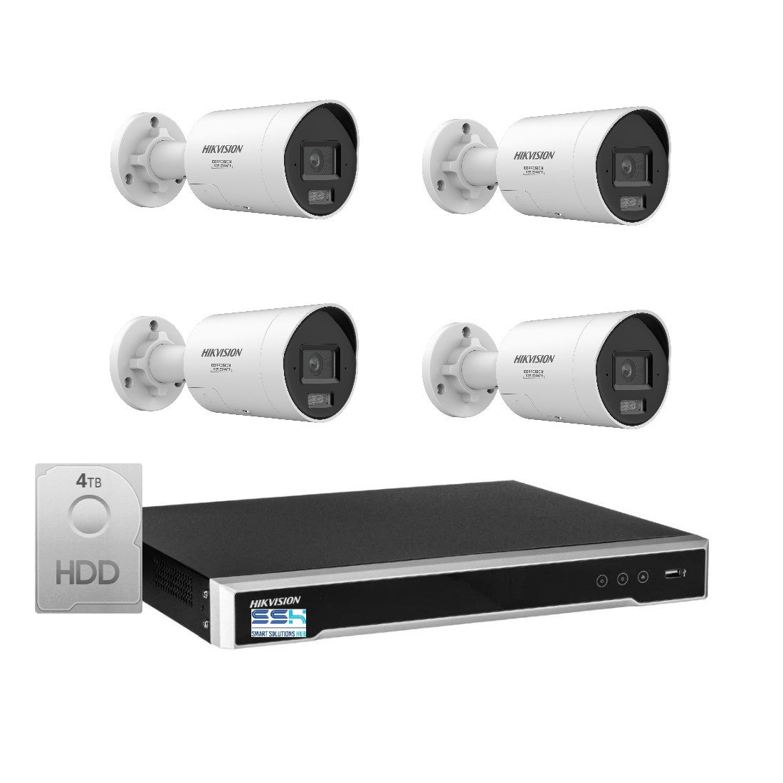 Hikvision 8MP 8K AI Smart Hybrid Light ColorVu 8CH CCTV kit 4 Mini Bullet Siren Strobe+8CH NVR