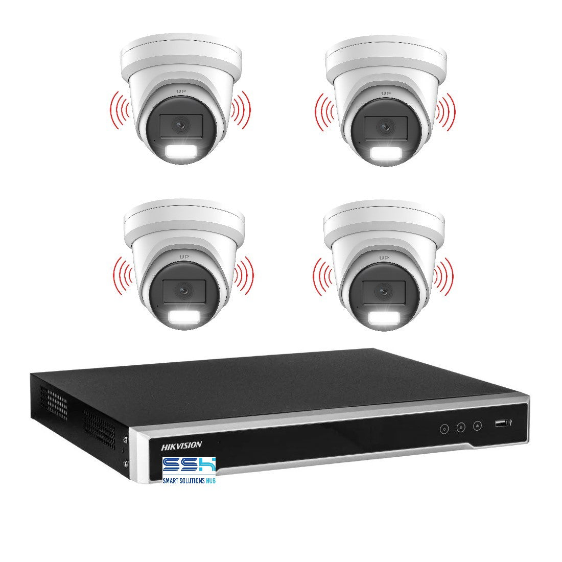 Hikvision 8MP 4K AcuSense 4CH CCTV kit 4 Network Camera with Siren Strobe+4CH NVR
