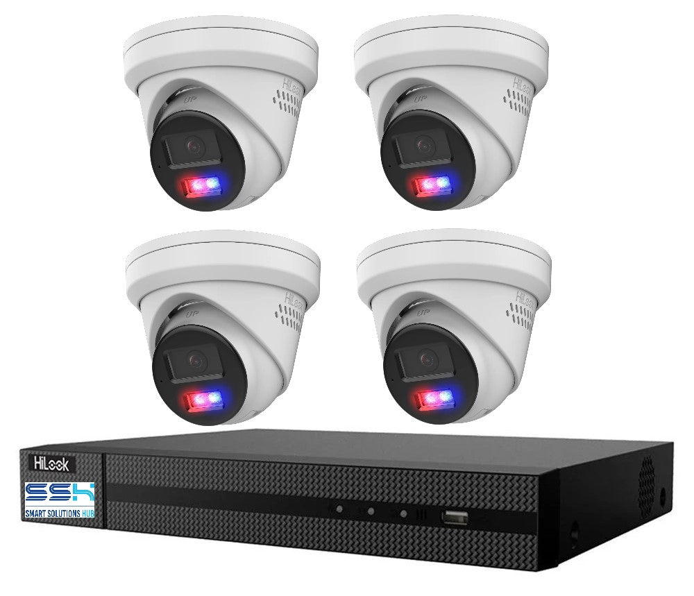 HiLook 4K 8MP All-in-One Active Colour Deterrence 4CH CCTV Kit: 4 x IP Active Colour Camera+ 4CH NVR