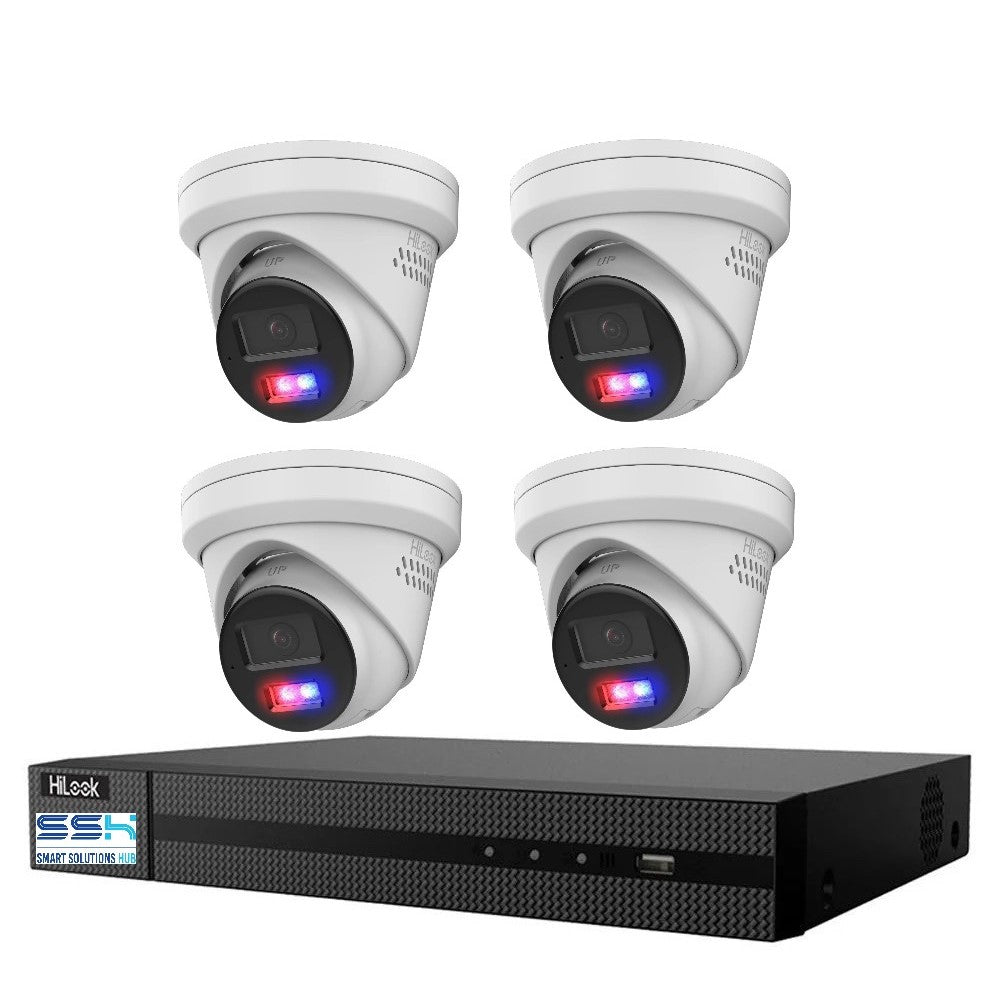 HiLook 4K 8MP All-in-One Active Colour Deterrence 8CH CCTV Kit: 4 x IP Active Colour Camera + 8CH NVR