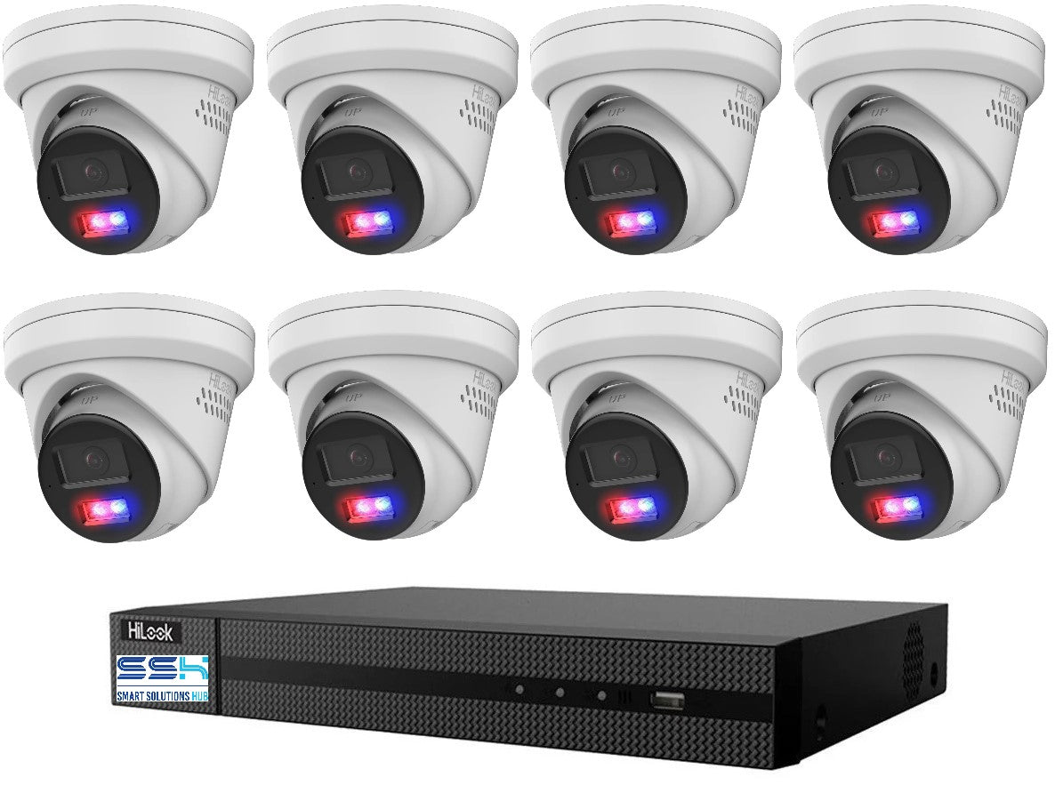 HiLook 4K 8MP All-in-One Active Colour Deterrence 8CH CCTV Kit: 8 x IP Active Colour Camera+ 8CH NVR