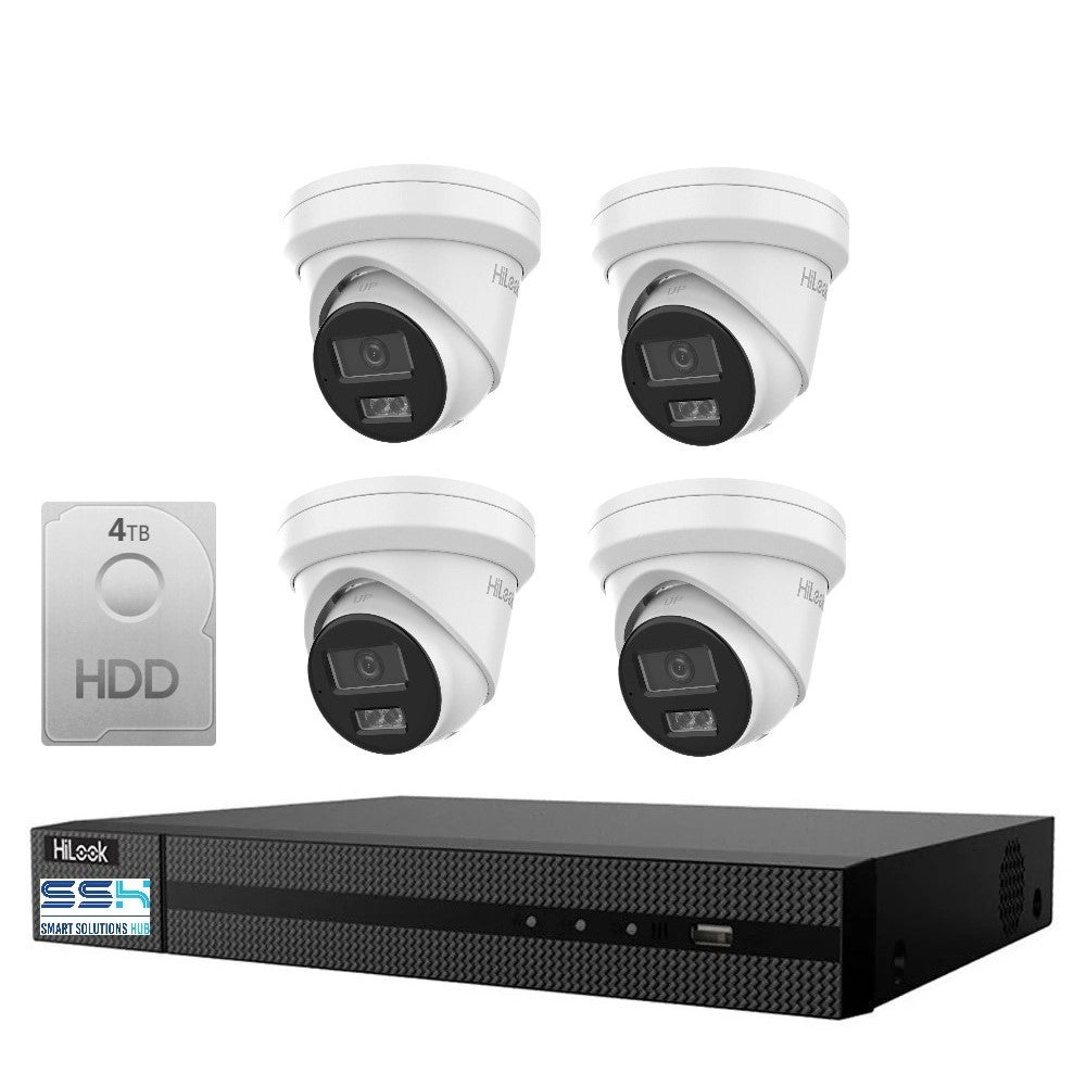 Hikvision HiLook 6MP IntelliSense 8CH CCTV Kit: 4 x IP Turret Cameras + 8CH NVR