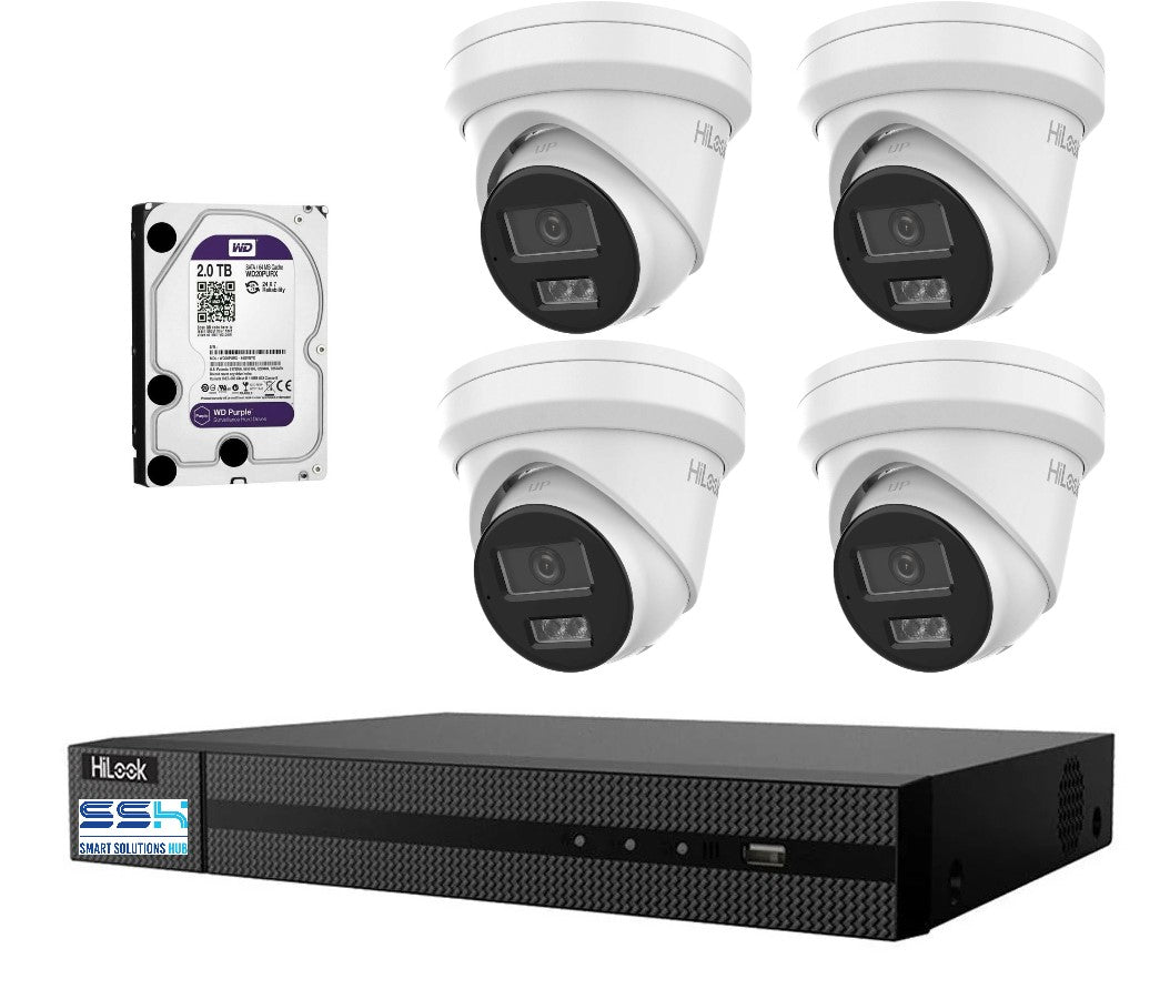 Hikvision HiLook 6MP IntelliSense 4CH CCTV Kit: 4 x IP Turret Cameras + 4CH NVR+2TB HDD