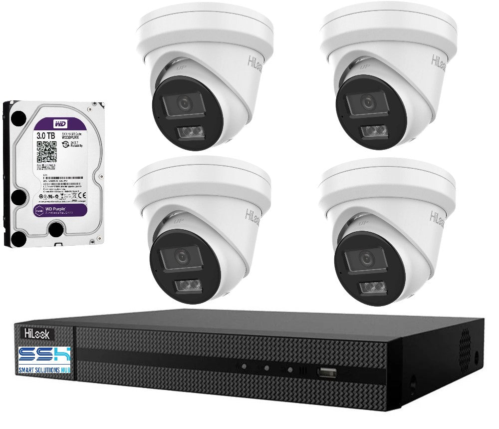 Hikvision HiLook 6MP IntelliSense 4CH CCTV Kit: 4 x IP Turret Cameras + 4CH NVR+3TB HDD