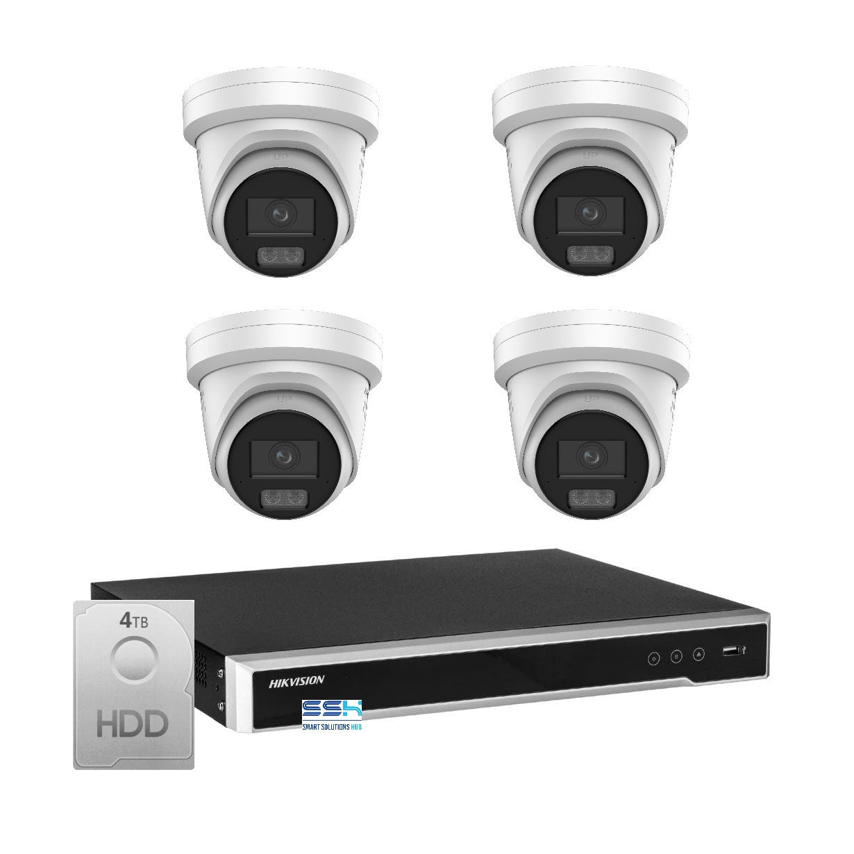 Hikvision 8MP 8K AI Smart Hybrid Light ColorVu 8CH CCTV kit 4 Camera Siren Strobe+8CH NVR