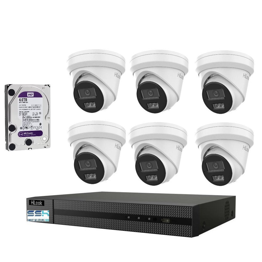 Hikvision HiLook 6MP IntelliSense 8CH CCTV Kit: 6 x IP Turret Cameras + 8CH NVR + 4TB HDD