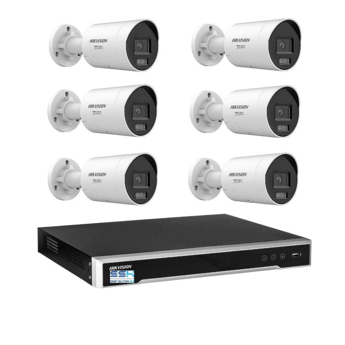 Hikvision 8MP 8K AI Smart Hybrid Light ColorVu 8CH CCTV kit 6 Mini Bullet Siren Strobe+8CH NVR