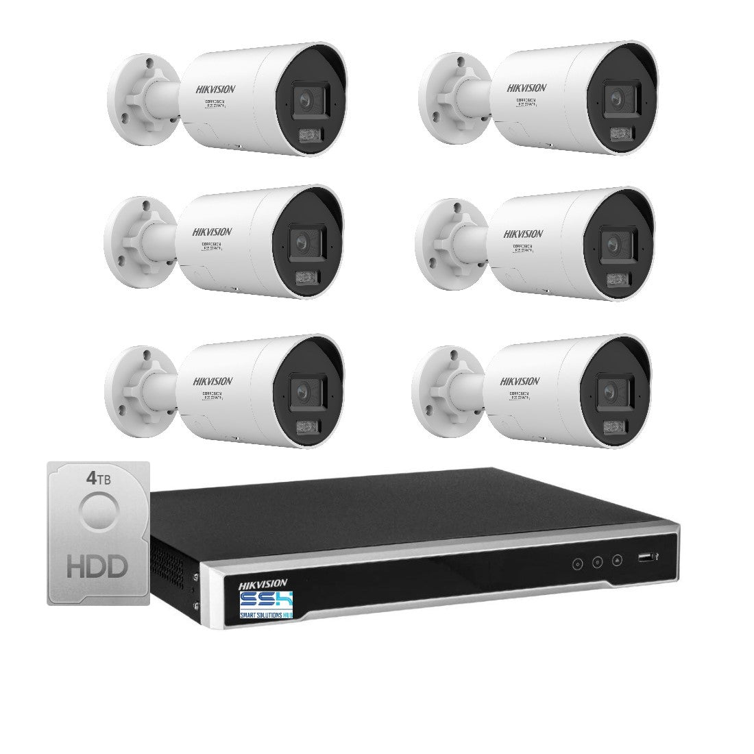 Hikvision 8MP 8K AI Smart Hybrid Light ColorVu 8CH CCTV kit 6 Mini Bullet Siren Strobe+8CH NVR