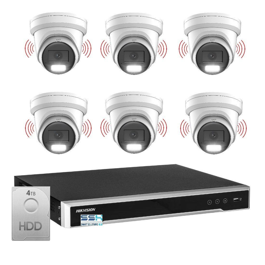 Hikvision 8MP 4K AcuSense 8CH CCTV kit 6 Network Camera with Siren Strobe+8CH NVR
