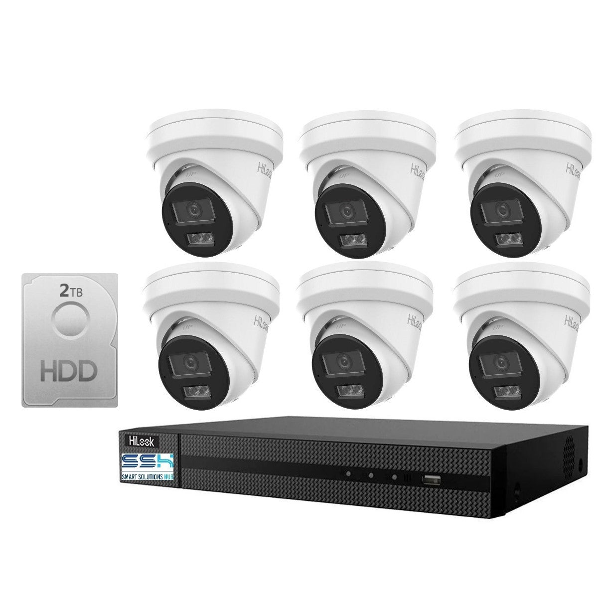 Hikvision HiLook 6MP IntelliSense 8CH CCTV Kit: 6 x IP Turret Cameras + 8CH NVR + 2TB HDD