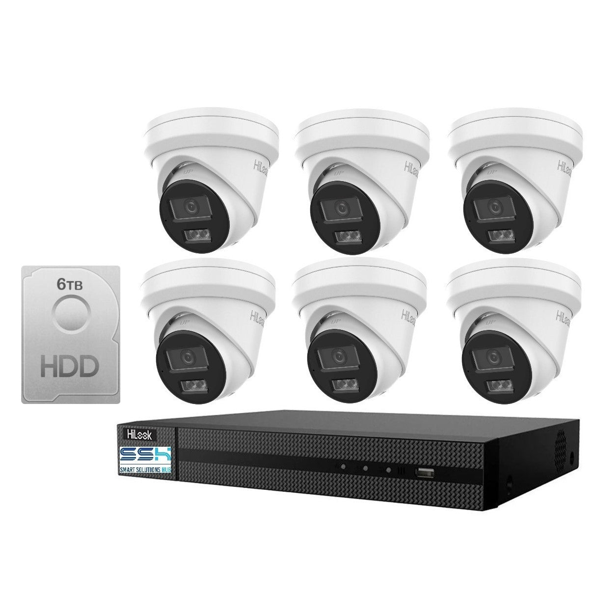 Hikvision HiLook 6MP IntelliSense 8CH CCTV Kit: 6 x IP Turret Cameras + 8CH NVR +6TB HDD