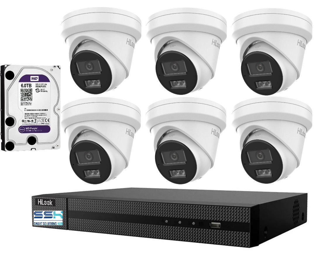 Hikvision HiLook 6MP IntelliSense 8CH CCTV Kit: 6 x IP Turret Cameras + 8CH NVR +6TB HDD