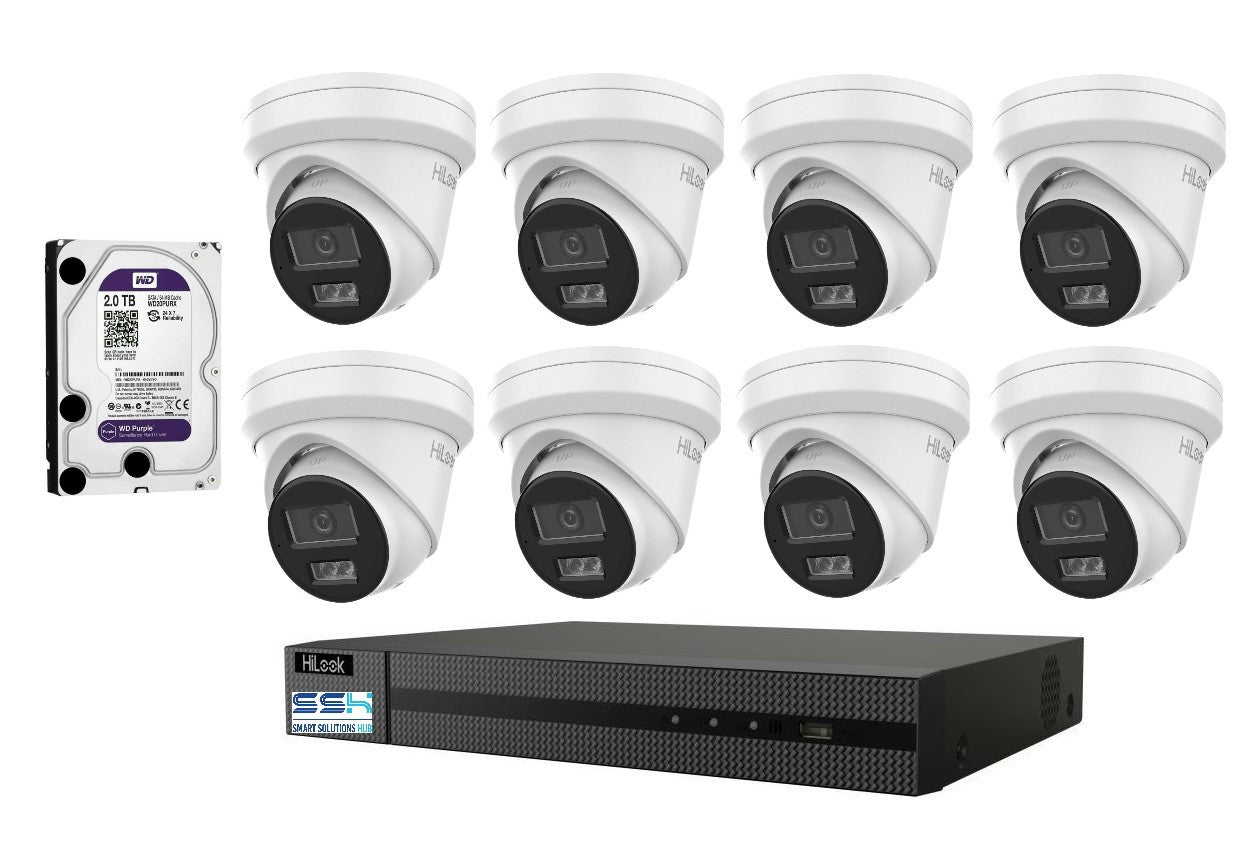 Hikvision HiLook 6MP IntelliSense 8CH CCTV Kit: 8 x IP Turret Cameras + 8CH NVR+2TB HDD
