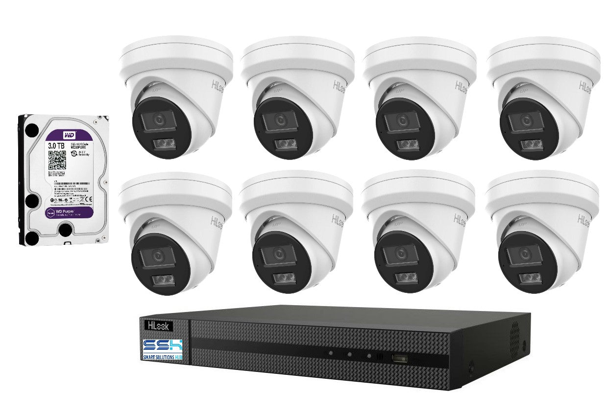 Hikvision HiLook 6MP IntelliSense 8CH CCTV Kit: 8 x IP Turret Cameras + 8CH NVR+3TB HDD