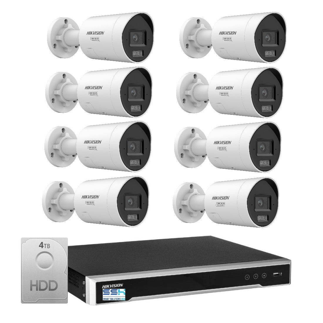 Hikvision 8MP 8K AI Smart Hybrid Light ColorVu 8CH CCTV kit 8 Mini Bullet Siren Strobe+8CH NVR
