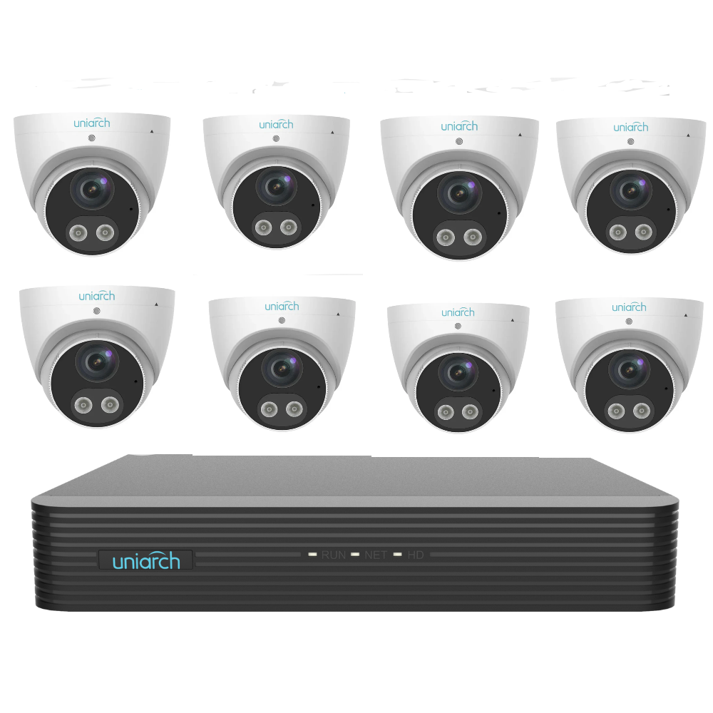 Uniarch 8MP HD Inteligent 8Ch Kit, Pro Series 4K NVR-108X-P8, Full Color, Audio and Light