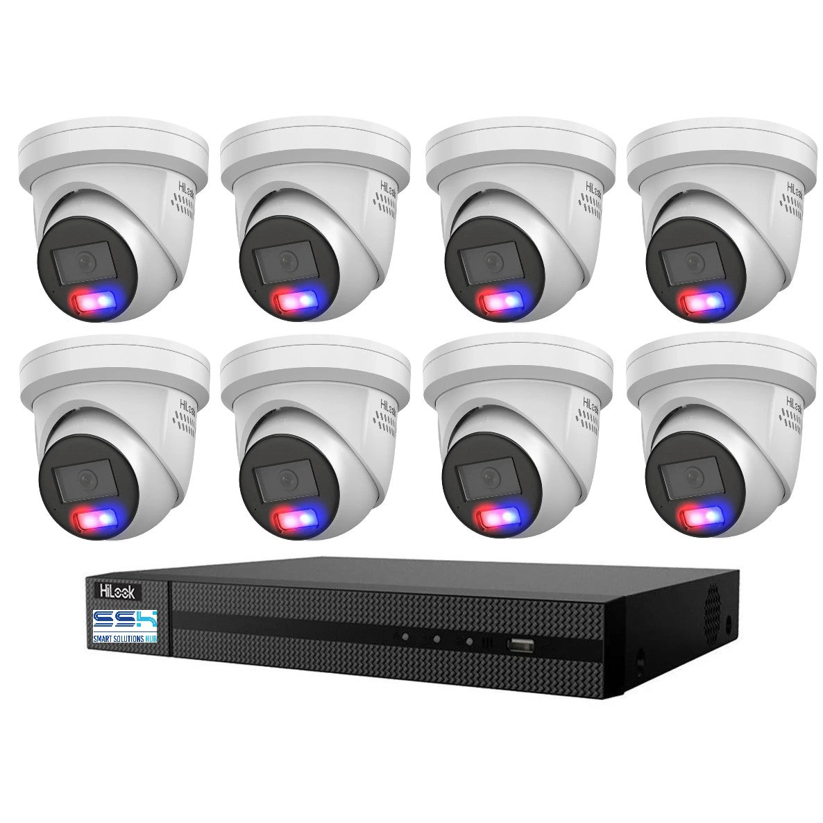 Hikvision HiLook All-in-One Camera with Active Colour Deterrence 8CH CCTV Kit: 8 x IP Active Colour Camera+ 8CH NVR