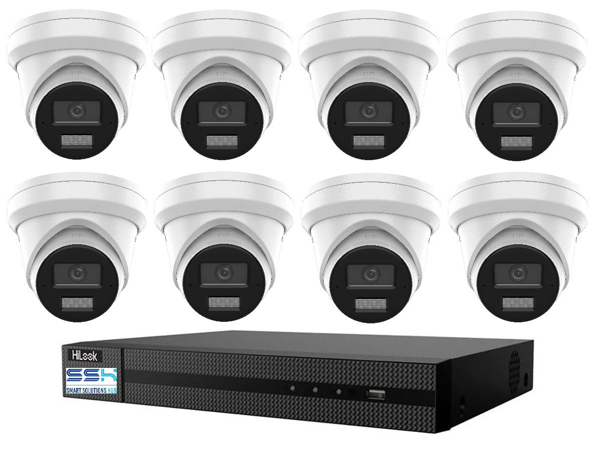 Hikvision HiLook 8MP 4K IntelliSense 16CH CCTV Kit: 8 x IP Turret Cameras + 16CH NVR