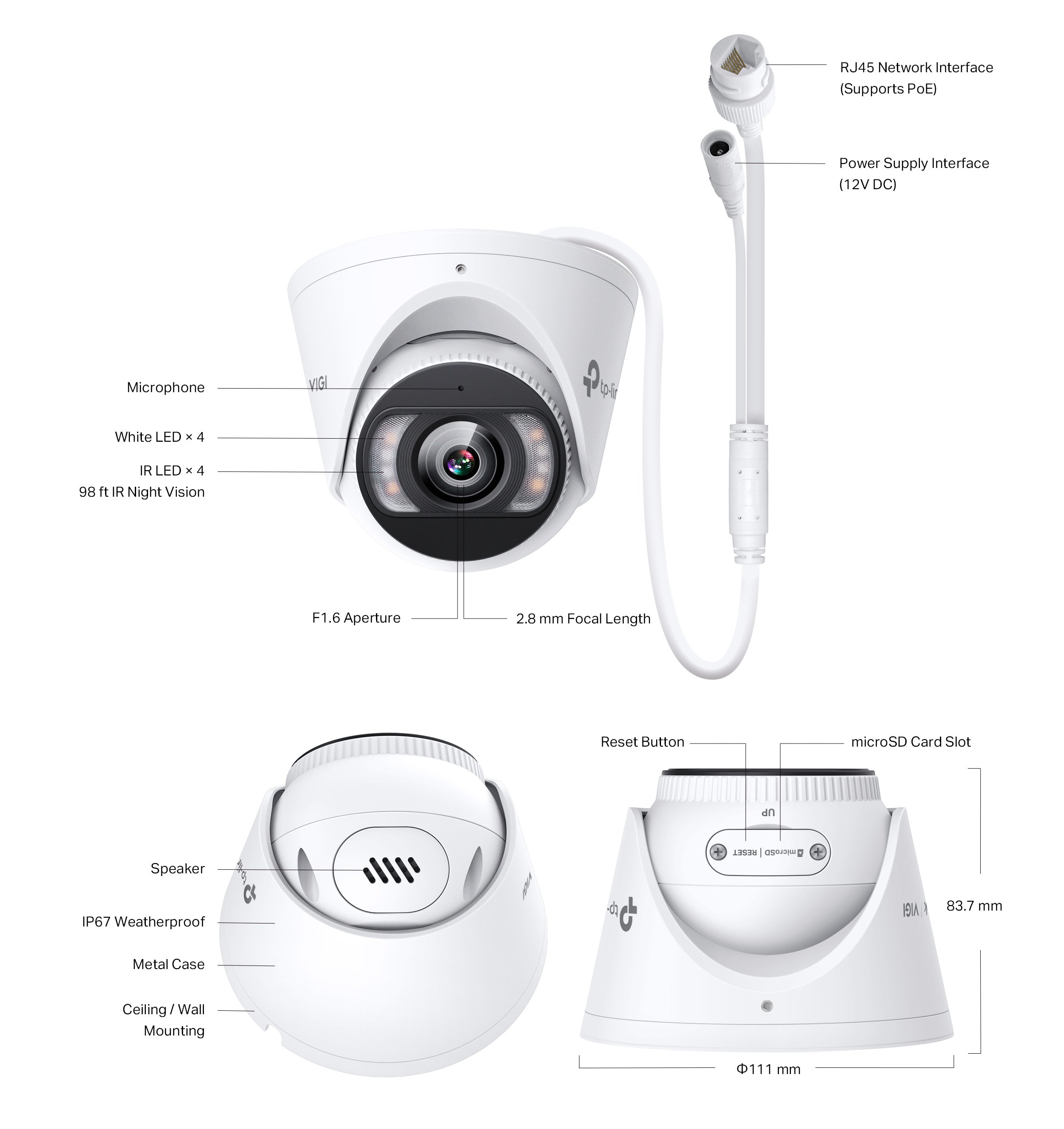 Tp-Link 8MP 4CH CCTV Kit: 4 x IP Turret Cameras (Full-Colour Speaker, Mic, Light) + 4CH NVR