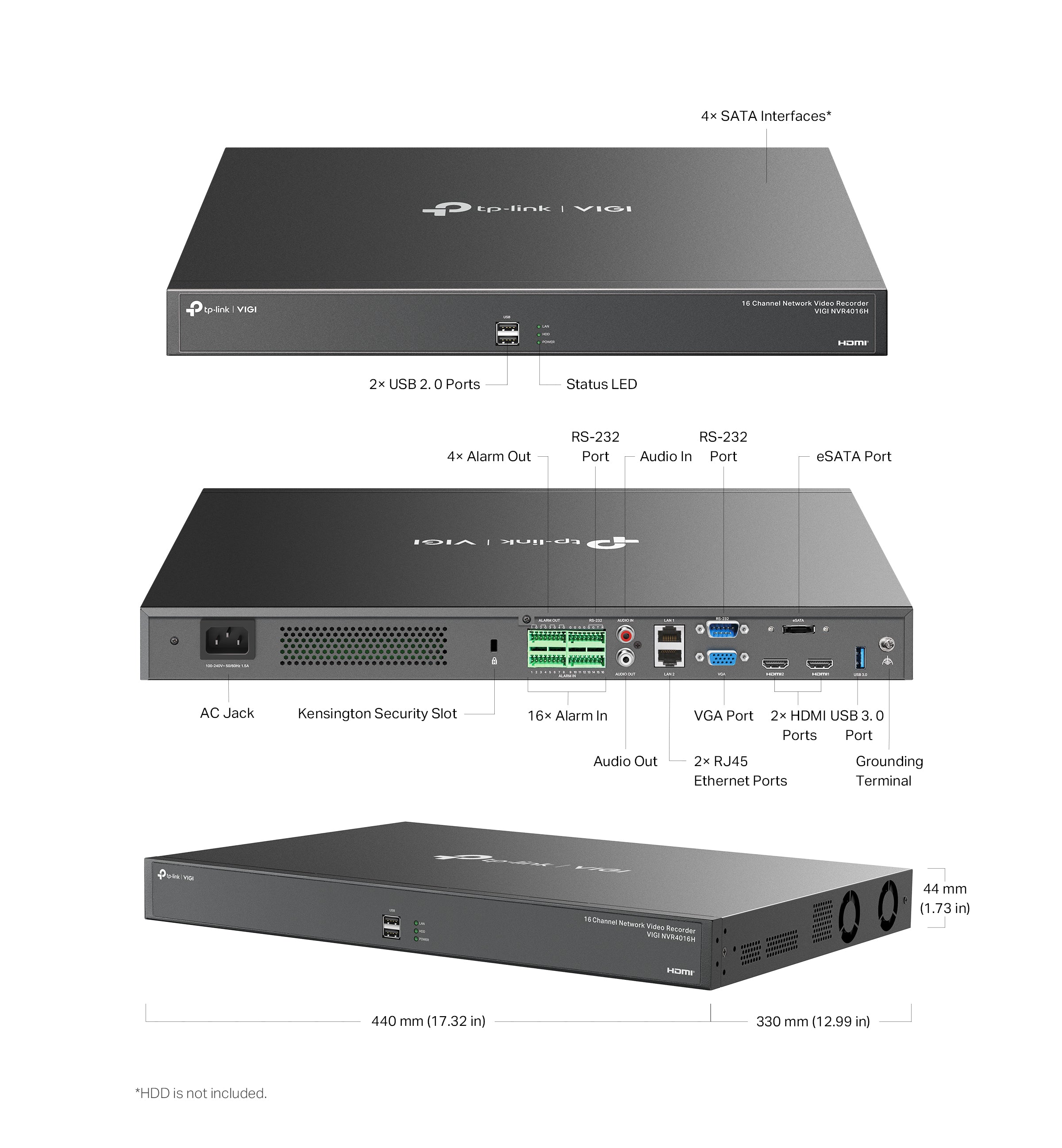 TP-Link VIGI NVR4016H 16 Channel Network Video Recorder